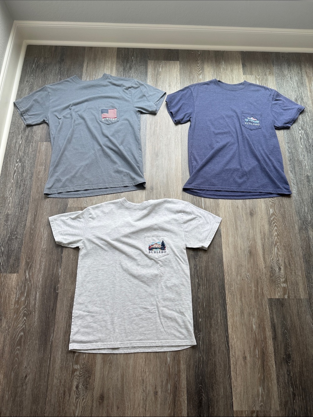 BURLEBO Men’s Short Sleeve Pocket Tees - 3 total shirts Medium